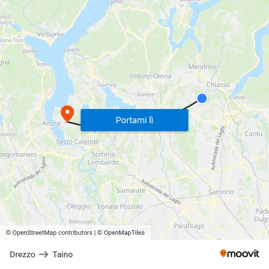 Drezzo to Taino map