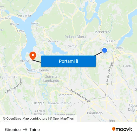 Gironico to Taino map