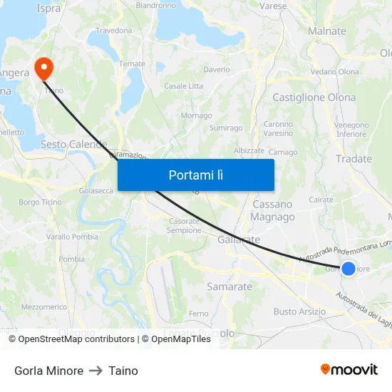 Gorla Minore to Taino map