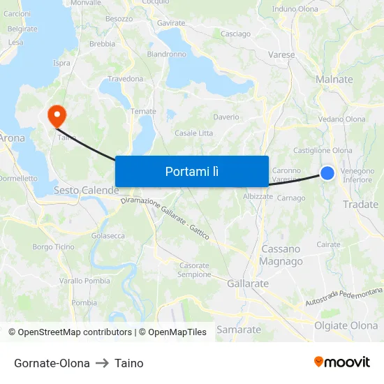 Gornate-Olona to Taino map