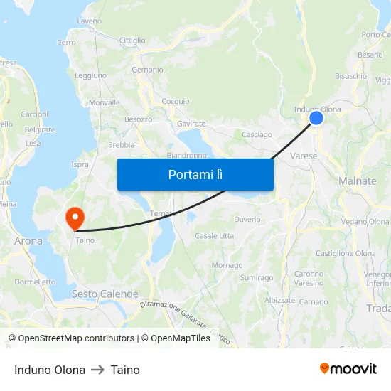 Induno Olona to Taino map