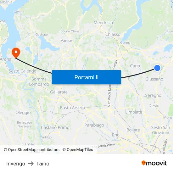 Inverigo to Taino map