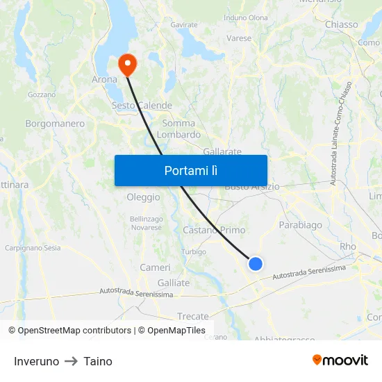 Inveruno to Taino map