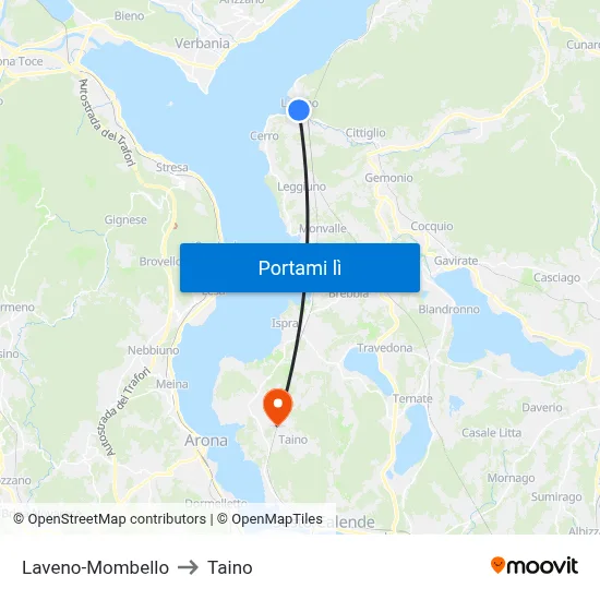 Laveno-Mombello to Taino map