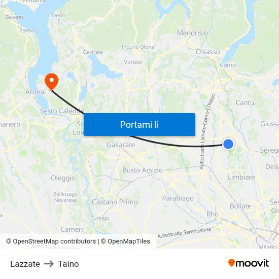 Lazzate to Taino map