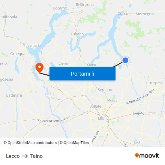 Lecco to Taino map
