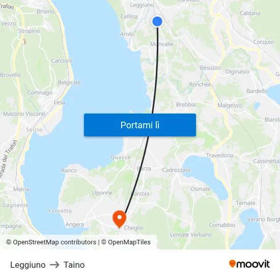 Leggiuno to Taino map
