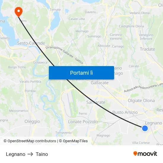 Legnano to Taino map