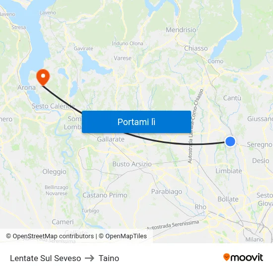 Lentate Sul Seveso to Taino map