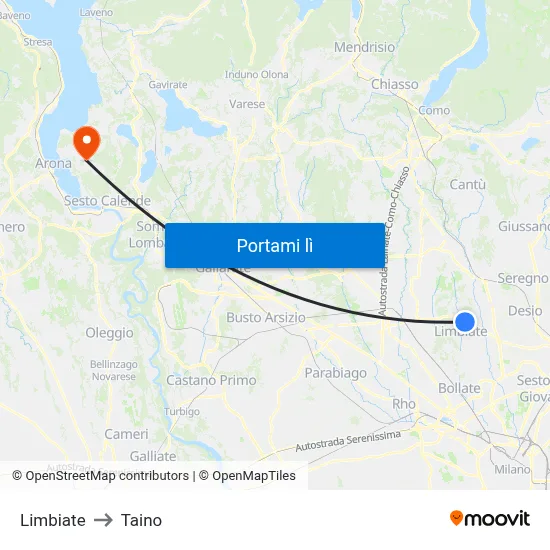 Limbiate to Taino map