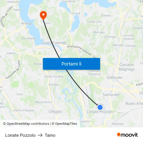 Lonate Pozzolo to Taino map