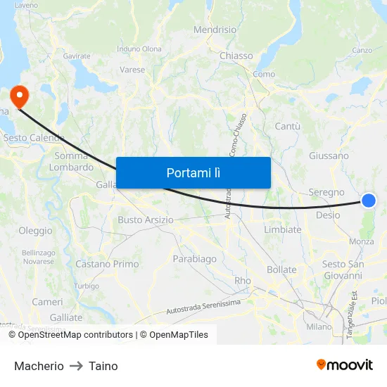 Macherio to Taino map
