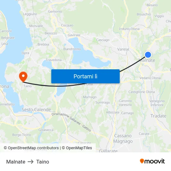 Malnate to Taino map