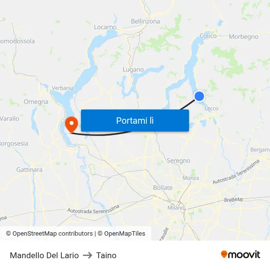 Mandello Del Lario to Taino map