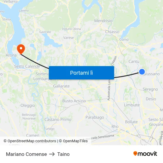 Mariano Comense to Taino map