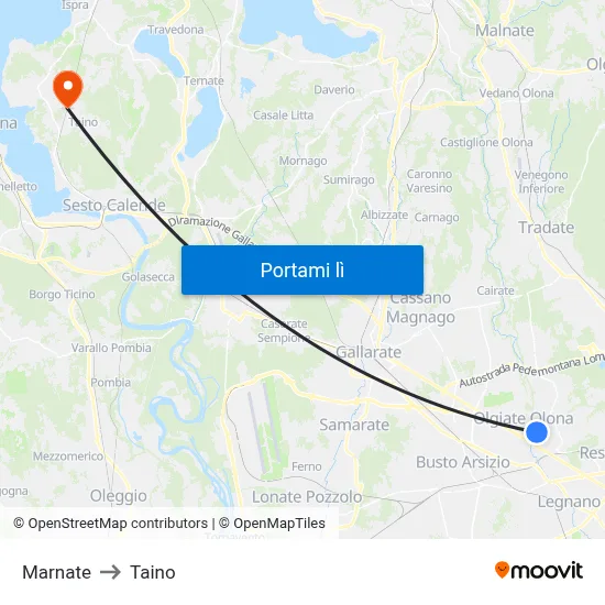 Marnate to Taino map
