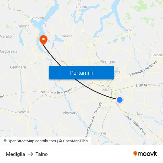 Mediglia to Taino map