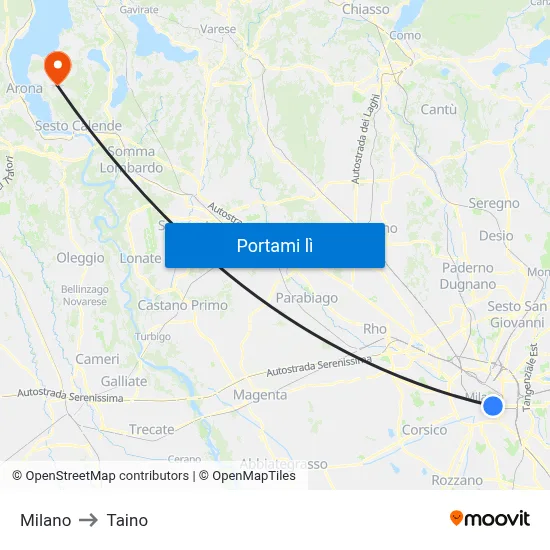 Milano to Taino map