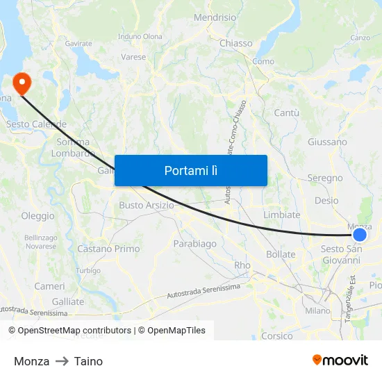Monza to Taino map