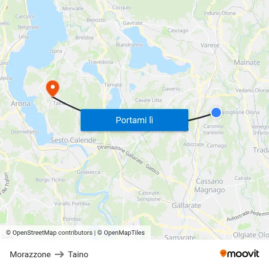Morazzone to Taino map