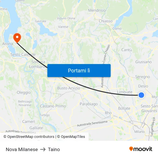 Nova Milanese to Taino map