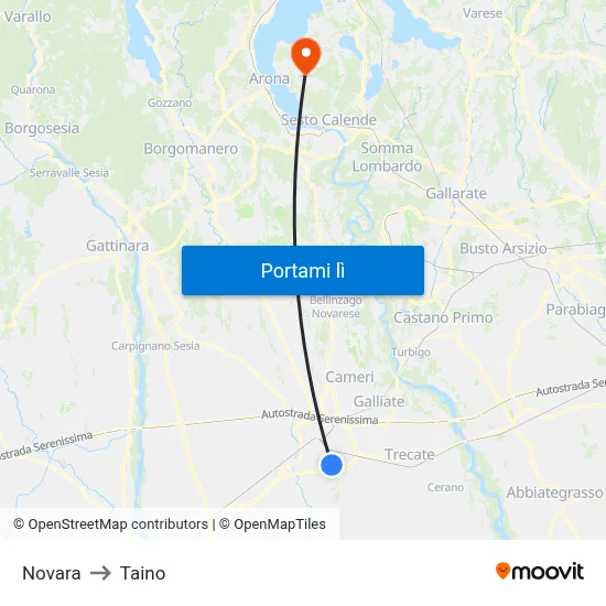 Novara to Taino map