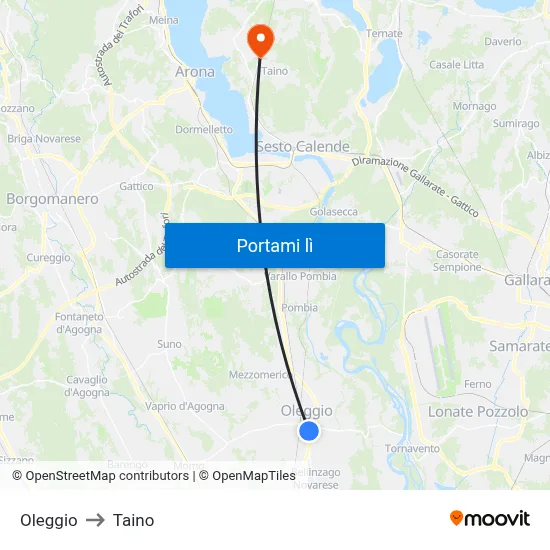 Oleggio to Taino map