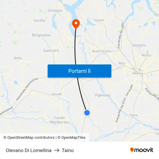 Olevano Di Lomellina to Taino map