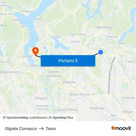 Olgiate Comasco to Taino map