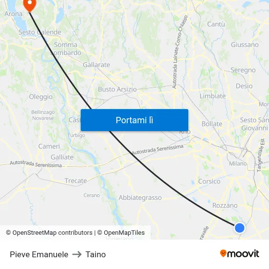 Pieve Emanuele to Taino map