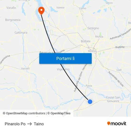 Pinarolo Po to Taino map
