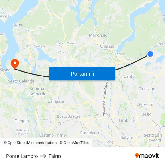 Ponte Lambro to Taino map
