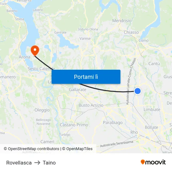 Rovellasca to Taino map