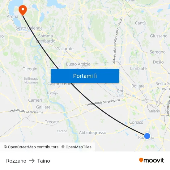 Rozzano to Taino map