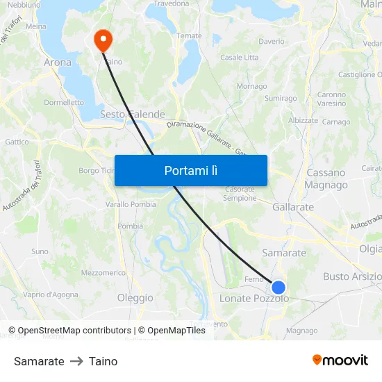 Samarate to Taino map