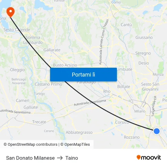 San Donato Milanese to Taino map