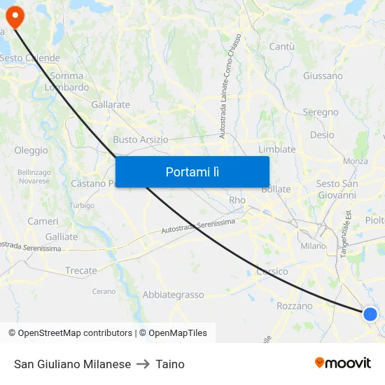 San Giuliano Milanese to Taino map