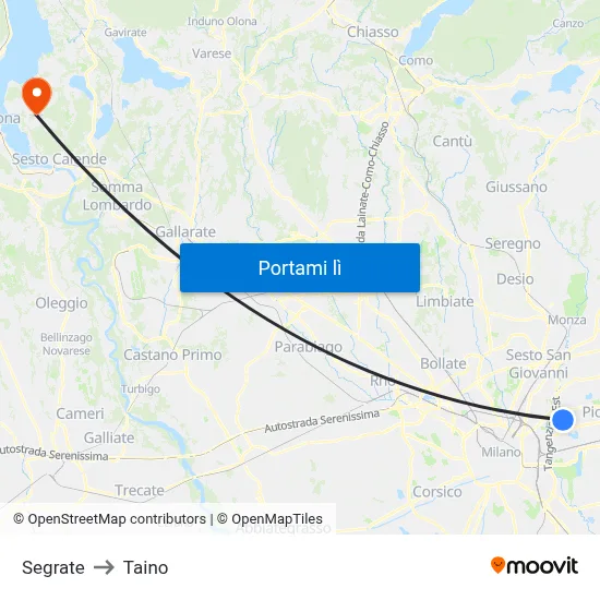 Segrate to Taino map