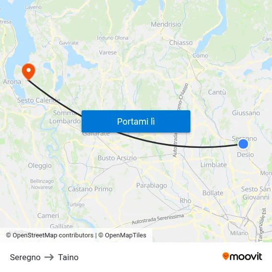 Seregno to Taino map