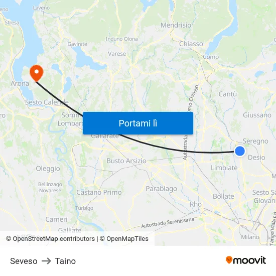 Seveso to Taino map