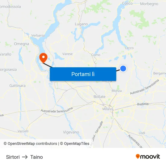 Sirtori to Taino map