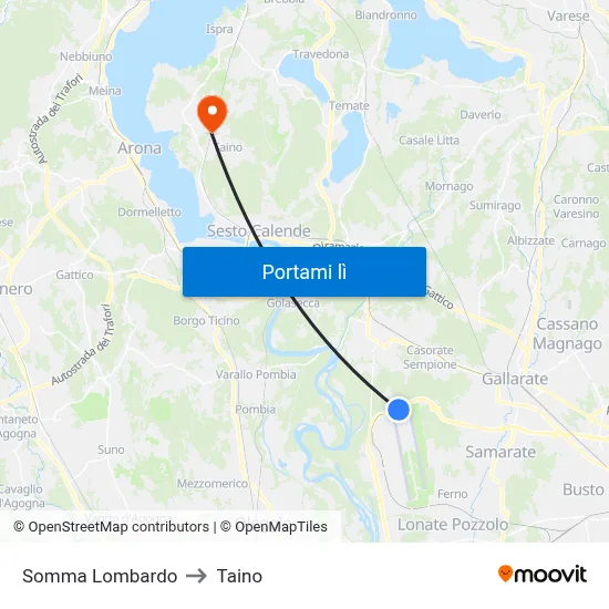 Somma Lombardo to Taino map