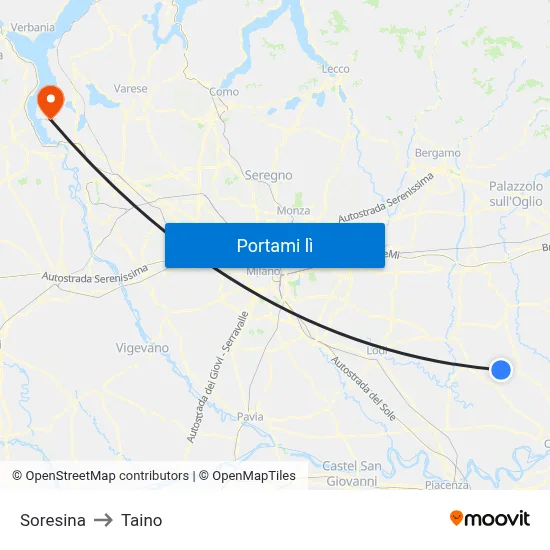 Soresina to Taino map