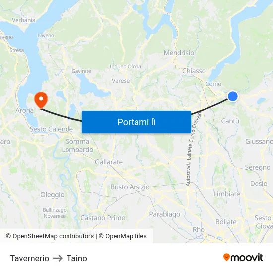 Tavernerio to Taino map