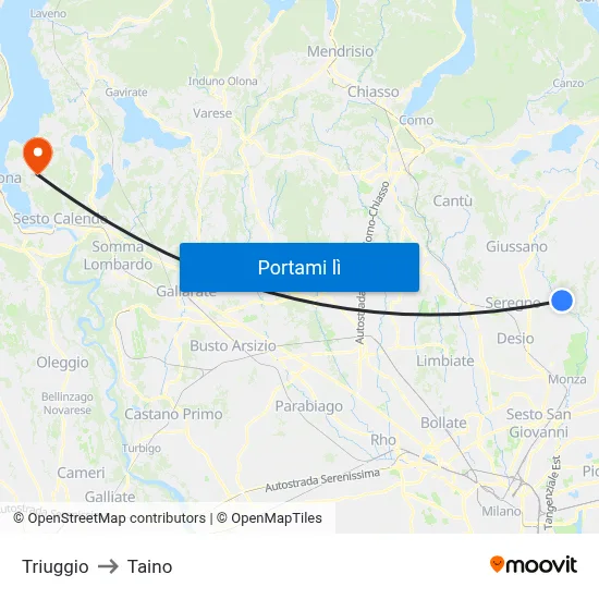 Triuggio to Taino map