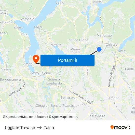 Uggiate-Trevano to Taino map