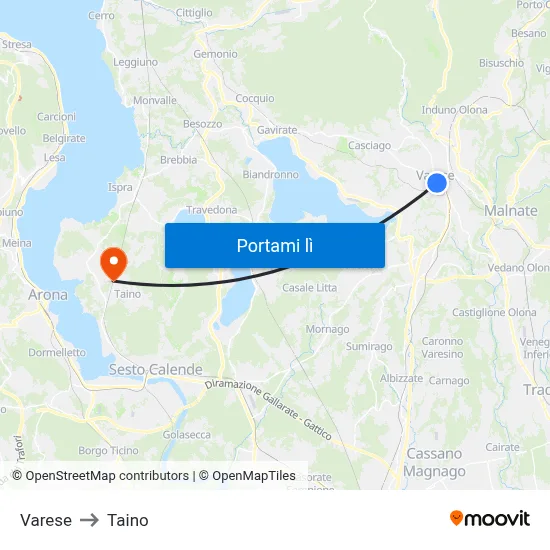 Varese to Taino map