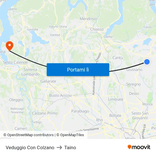 Veduggio Con Colzano to Taino map