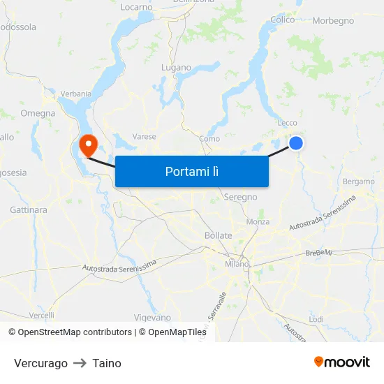 Vercurago to Taino map