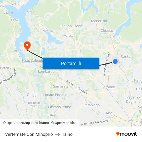 Vertemate Con Minoprio to Taino map